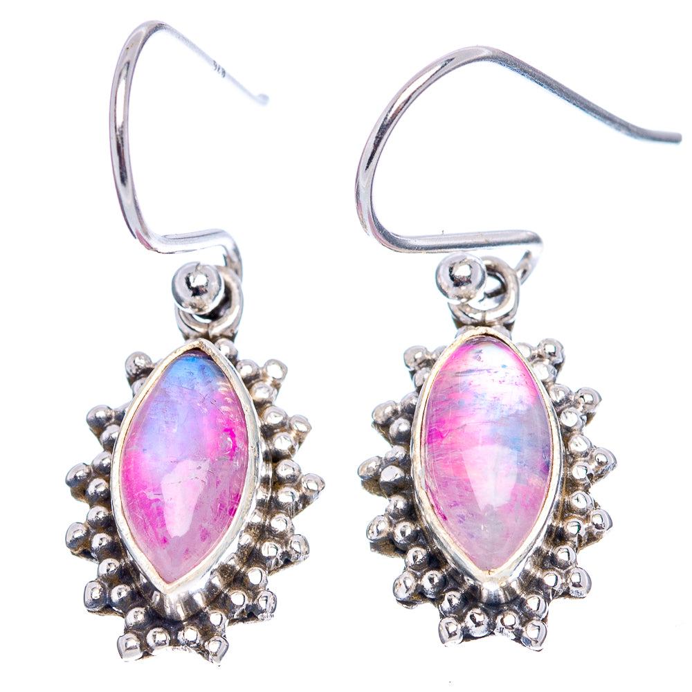 Pink Moonstone Earrings  1 1/8" (.925 Sterling Silver)