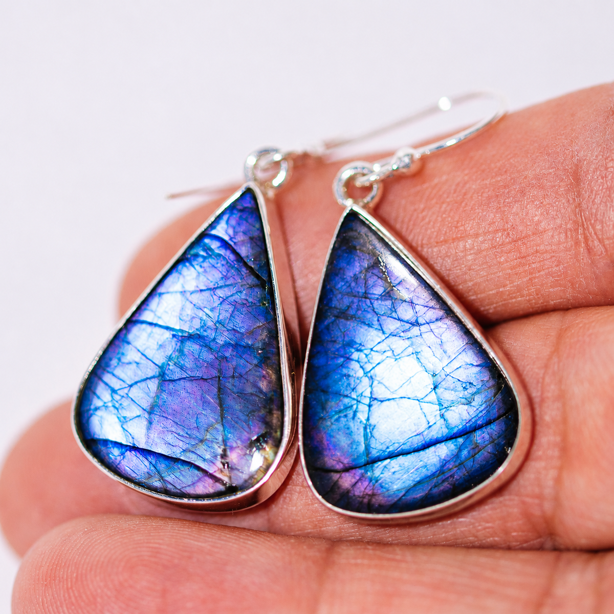 Premium Spectrolite Earrings 1 5/8" (.925 Sterling Silver)