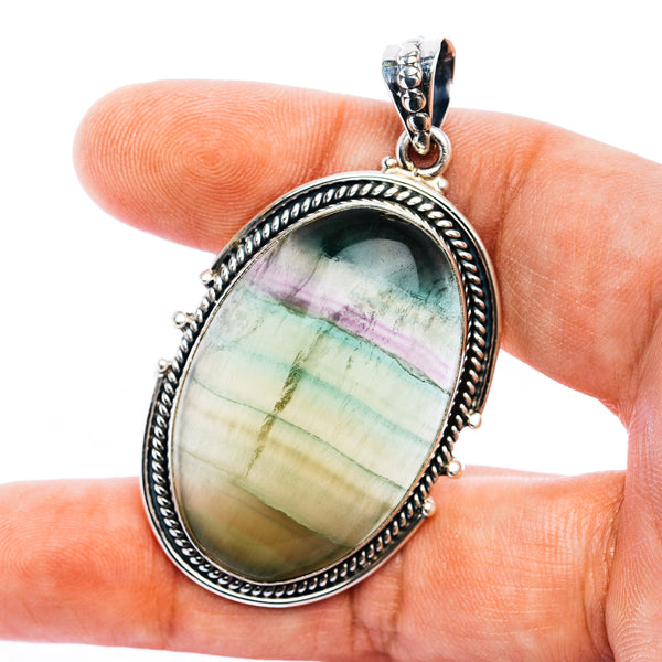 Rainbow Fluorite Pendant 2 3/8" (.925 Sterling Silver)