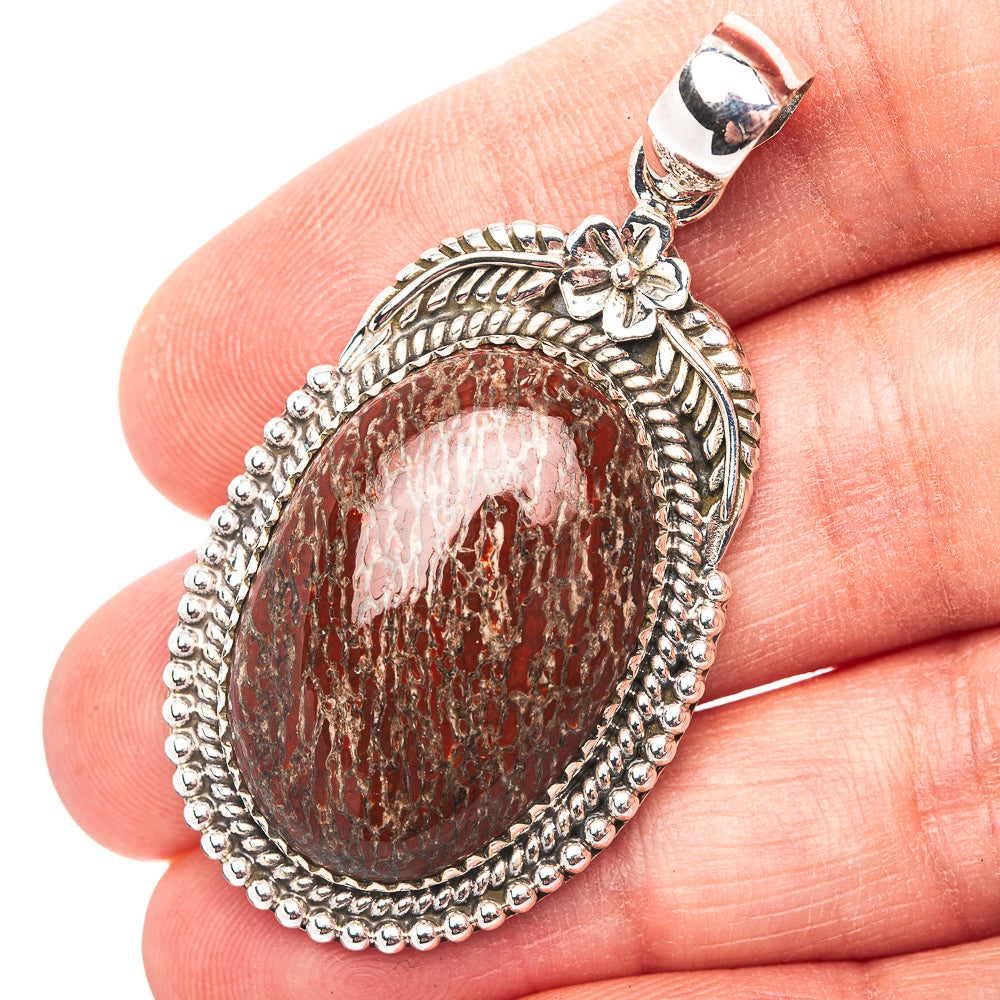 Premium Southwestern Style Dinosaur Bone Pendant 1 7/8" (.925 Sterling Silver)