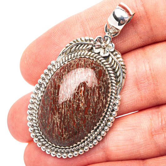 Premium Southwestern Style Dinosaur Bone Pendant 1 7/8" (.925 Sterling Silver)