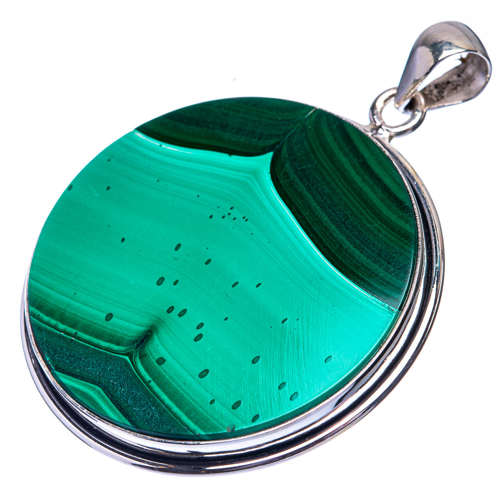 925 sterling silver malachite coin pendant with green oval malachite stone and top bail