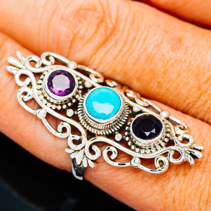 Premium Sleeping Beauty Turquoise, Amethyst Ring (.925 Sterling Silver)