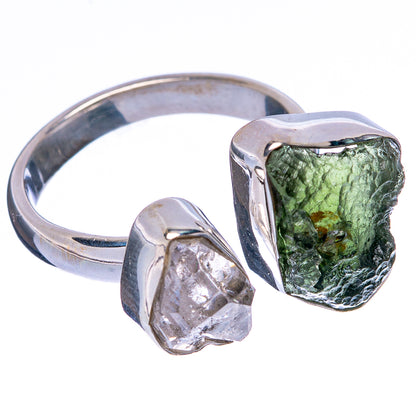 Rare Czech Moldavite, Herkimer Diamond Ring Size 6 (925 Sterling Silver) R146555