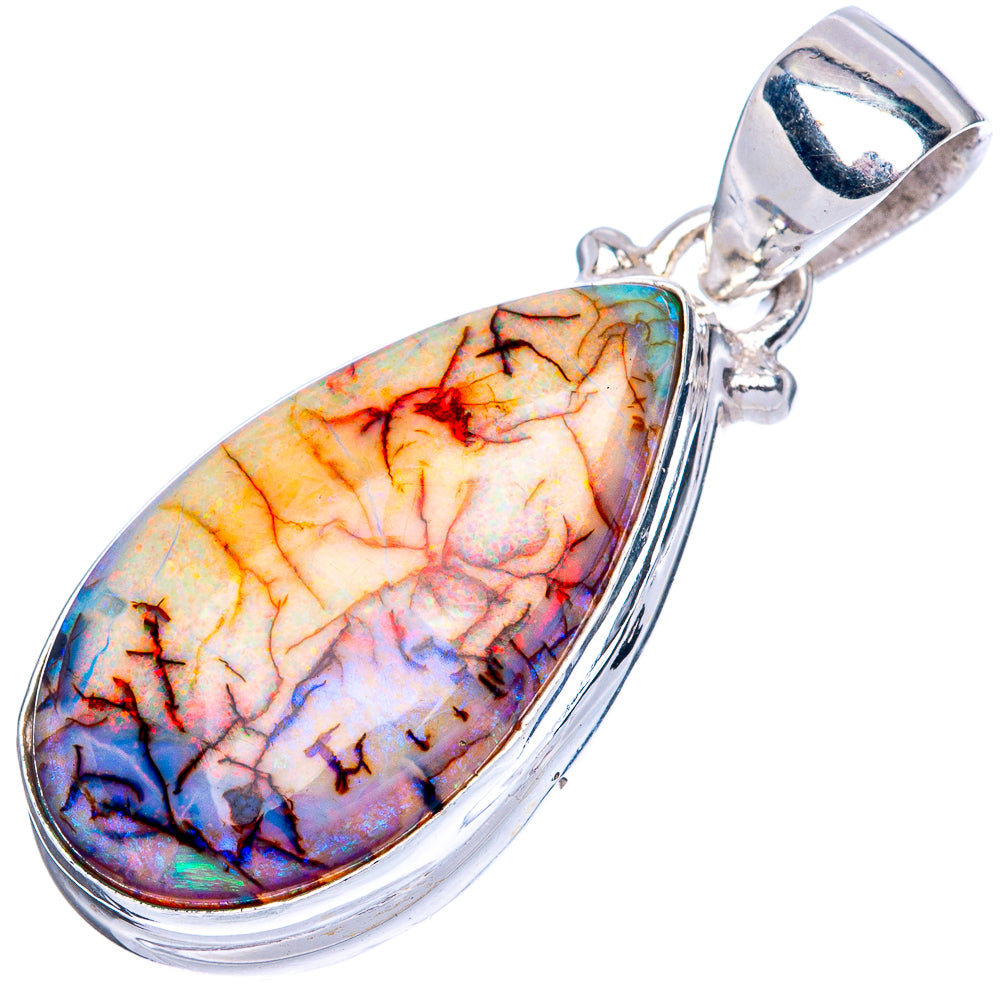 Sterling silver opal pendant with oval multicolor cabochon, side view of loop bail