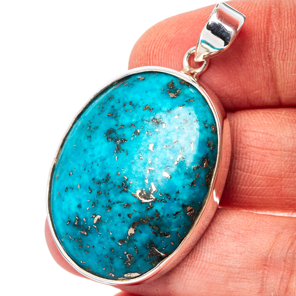 Premium Persian Turquoise Pendant 1 3/4" (.925 Sterling Silver)