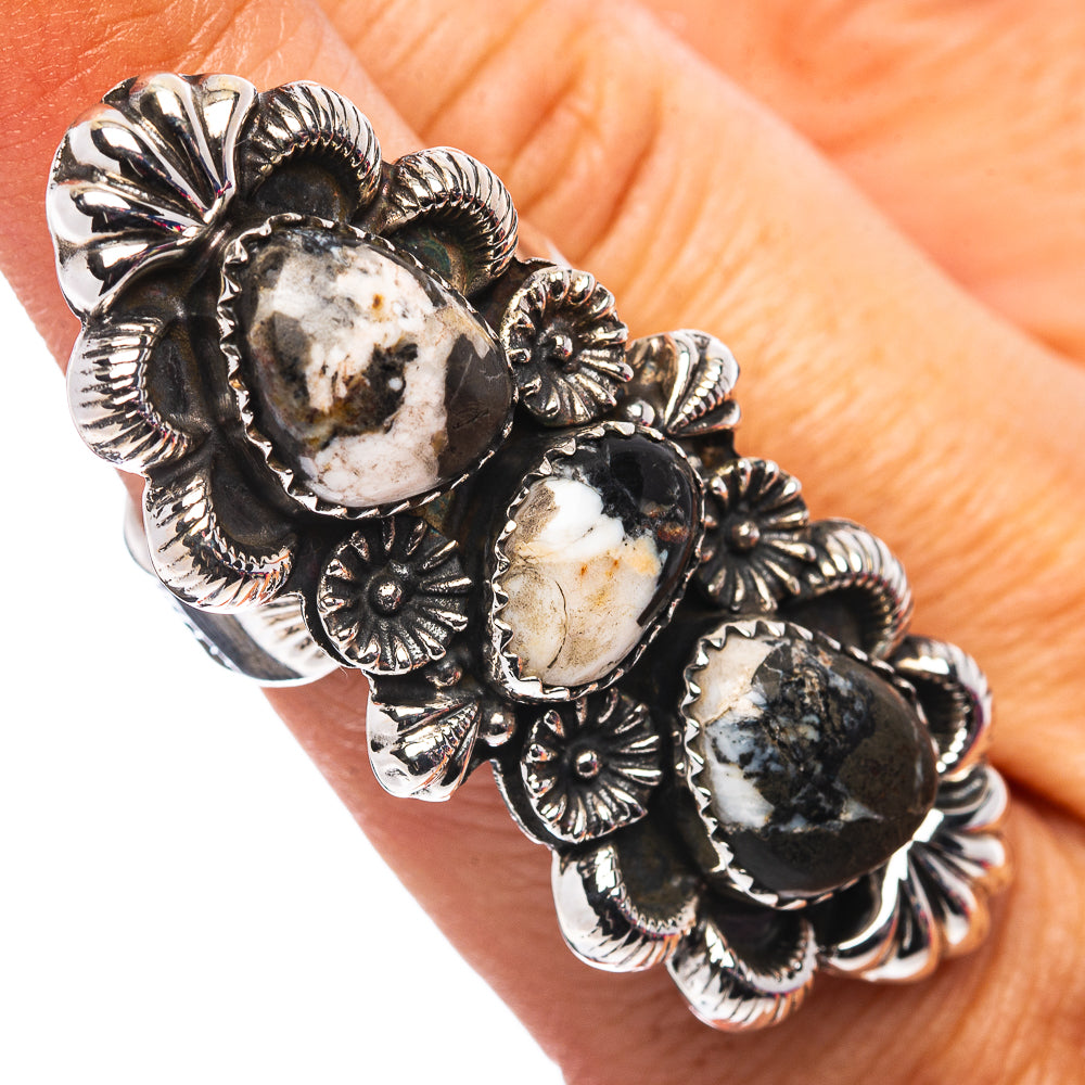 Exclusive Southwestern Style White Buffalo Turquoise Ring Size 7 Adjustable (.925 Sterling Silver)