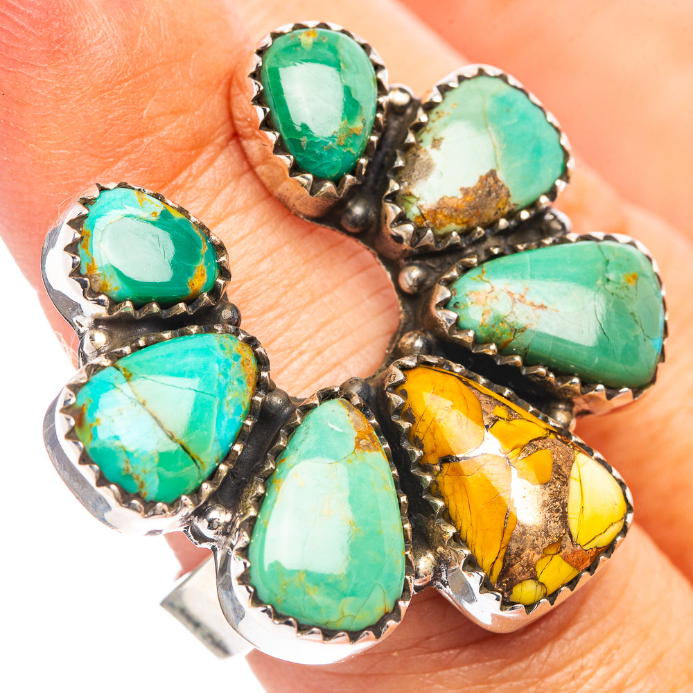 Exclusive Mohave Turquoise Horseshoe, Honey Dahlia Turquoise Ring Size 7 Adjustable (.925 Sterling Silver)