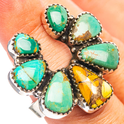 Exclusive Mohave Turquoise Horseshoe, Honey Dahlia Turquoise Ring Size 7 Adjustable (.925 Sterling Silver)