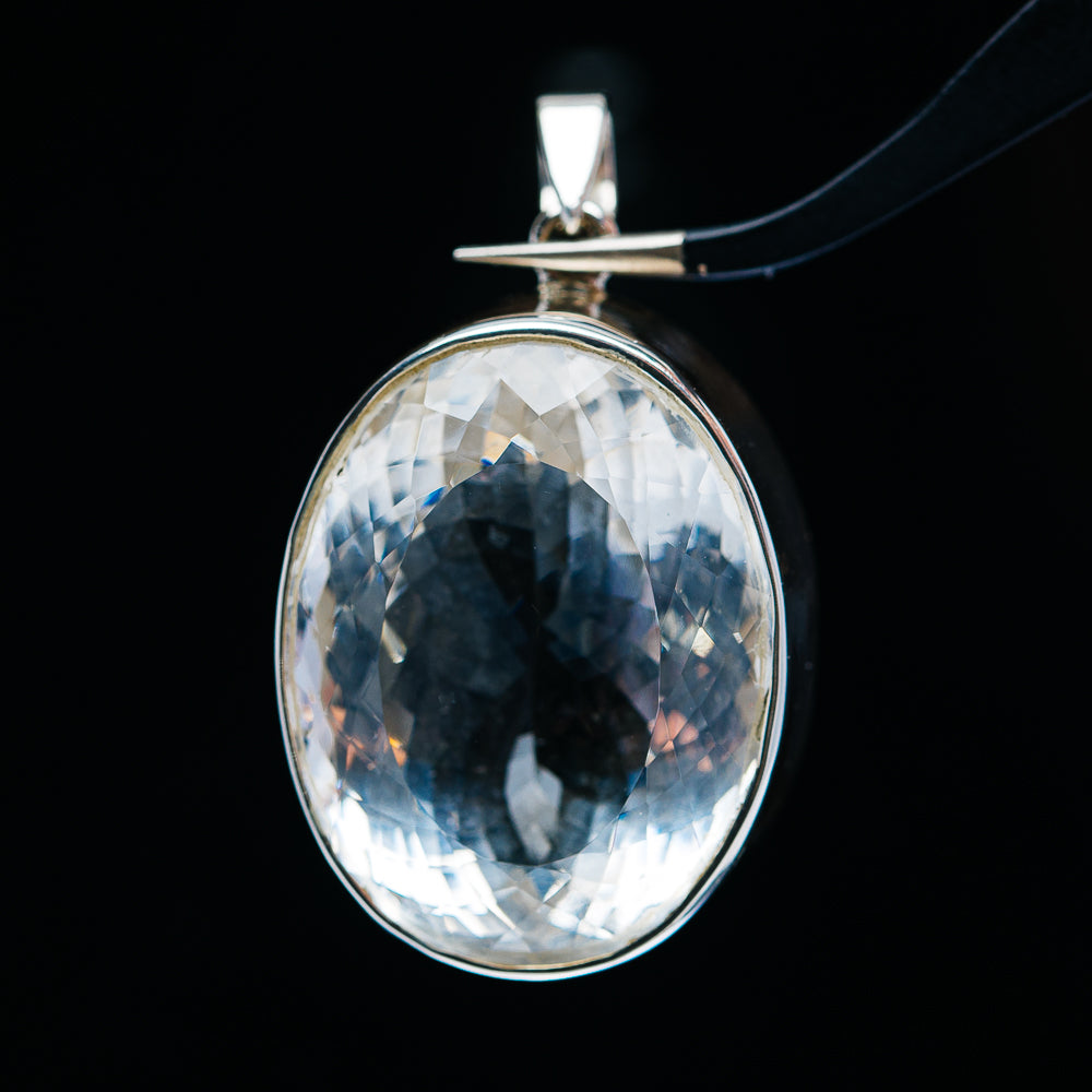 88.7ct Huge Faceted White Quartz Pendant 1 3/4" (.925 Sterling Silver)
