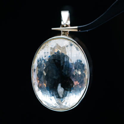 88.7ct Huge Faceted White Quartz Pendant 1 3/4" (.925 Sterling Silver)