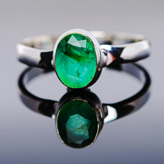 1ct Premium Zambian Emerald Ring Size 8.5 (.925 Sterling Silver)