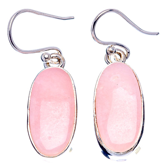 Pink opal oval dangle earrings in .925 sterling silver, with oval cabochons