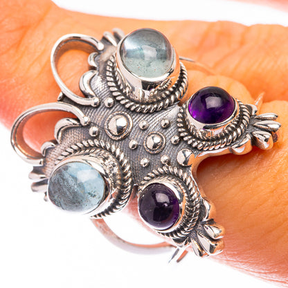 Large Aquamarine, Amethyst Ring Size 9.5 (925 Sterling Silver) R141636