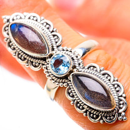 Large Labradorite, Blue Topaz Ring Size 6.25 (925 Sterling Silver) RING137979