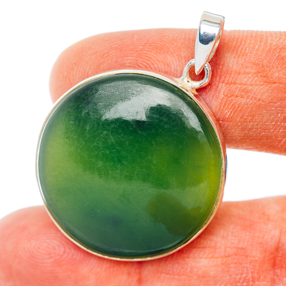 Premium Nephrite Jade Pendant 1 1/2" (.925 Sterling Silver)