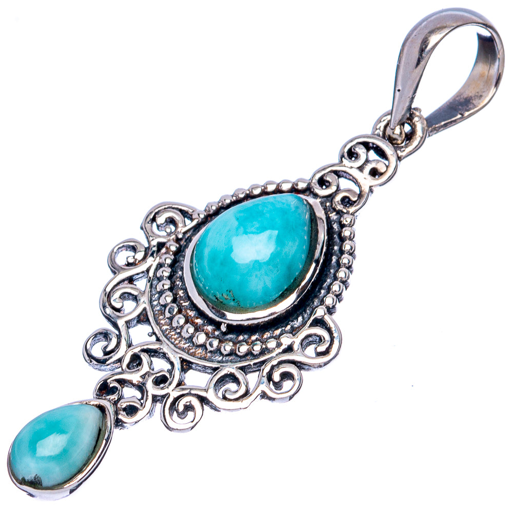 925 sterling silver larimar pendant with large oval blue stone and two drop stones
