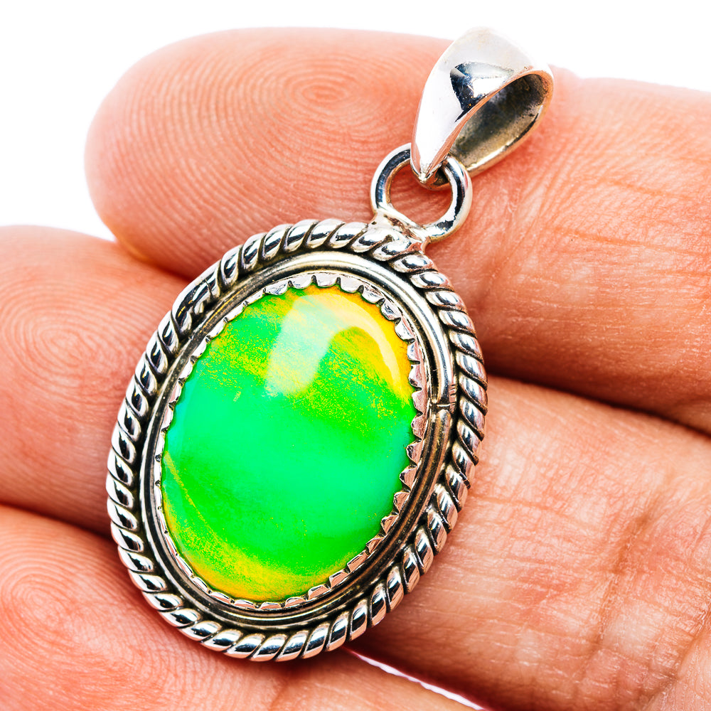 Green Aurora Opal Pendant 1 3/8" (.925 Sterling Silver)