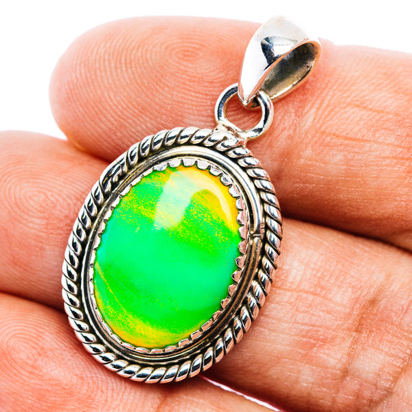 Green Aurora Opal Pendant 1 3/8" (.925 Sterling Silver)