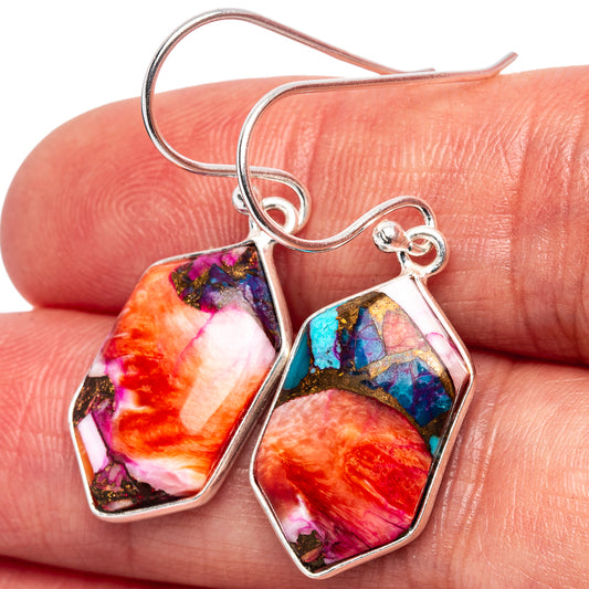 Multicolor gemstone teardrop earrings with turquoise blue and pink on sterling silver hooks