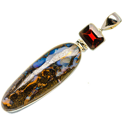 Boulder Opal, Garnet Pendant 2 1/2" (925 Sterling Silver) PD37957