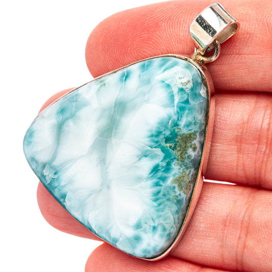 Sterling silver Larimar pendant, teardrop-triangle stone in blue-green with bail