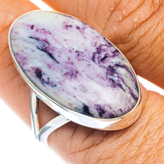 Kammererite ring, oval purple-white stone with .925 sterling silver bezel, size 9