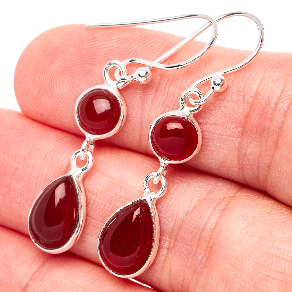 Red Onyx Earrings 1 5/8" (925 Sterling Silver) E2992