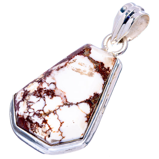Wild Horse Jasper pendant with .925 sterling silver frame, marbled white-and-brown stone