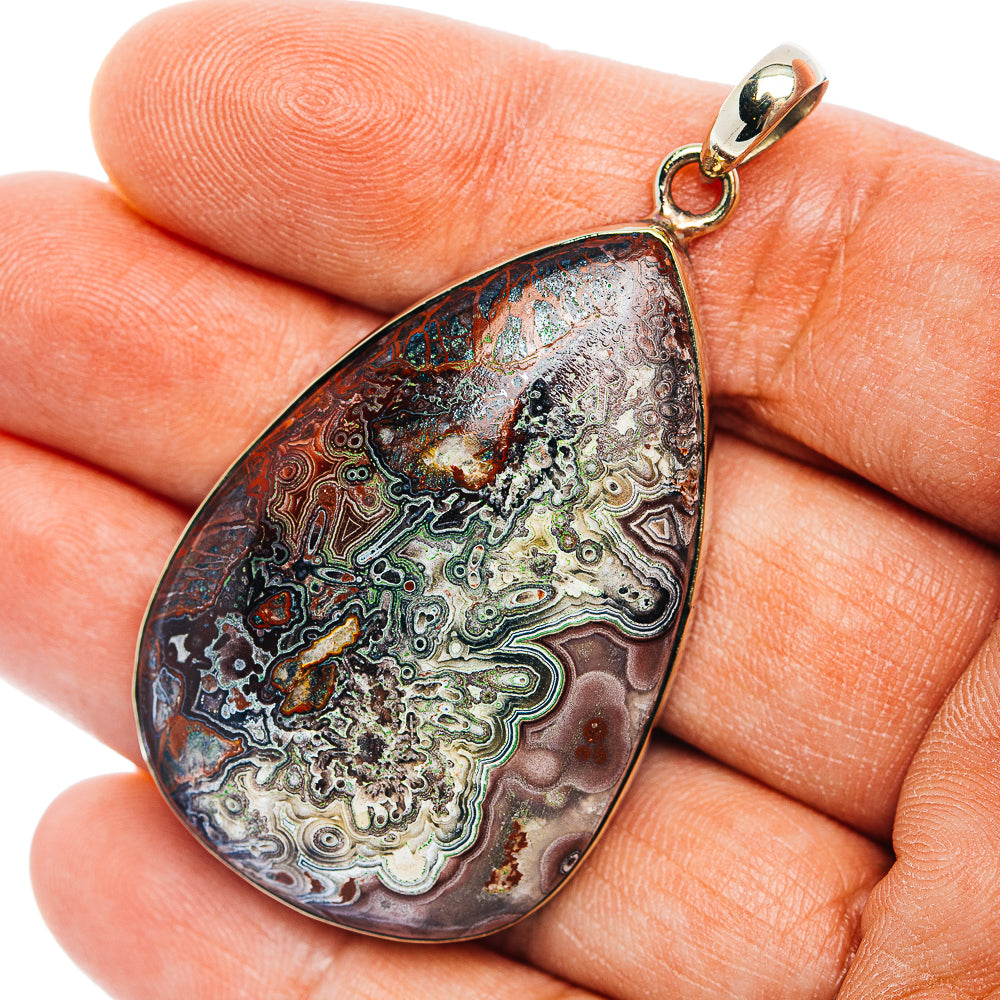 Crazy Lace Agate Pendant 2 1/4" (German Silver)