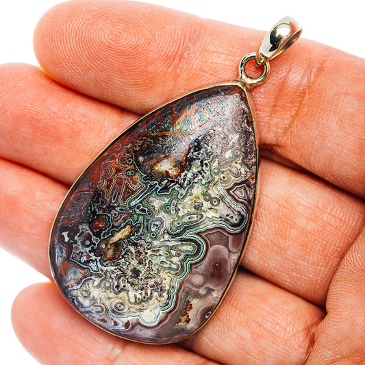 Crazy Lace Agate Pendant 2 1/4" (German Silver)