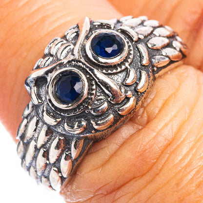 Blue Quartz Owl Dainty Ring Size 6.75 (.925 Sterling Silver)