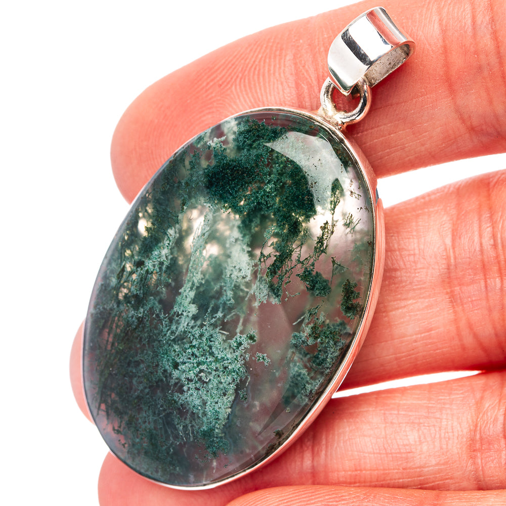 Premium Green Moss Agate Pendant 2" (.925 Sterling Silver)