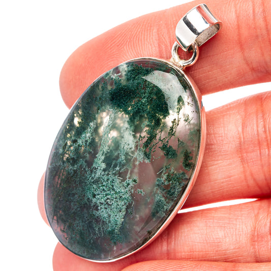 Premium Green Moss Agate Pendant 2" (.925 Sterling Silver)
