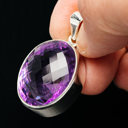 Premium 47.5ct Faceted Brazilian Amethyst Pendant 1 1/2" (.925 Sterling Silver)