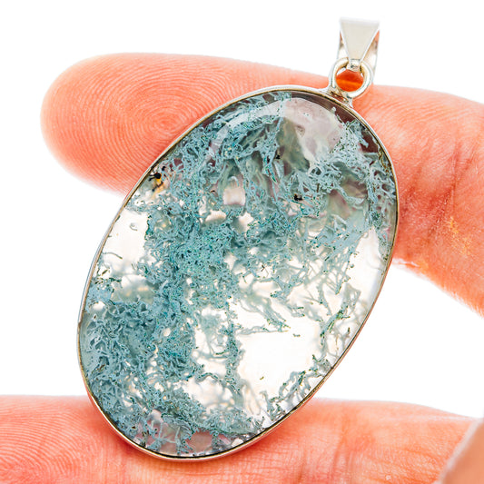 Premium Horse Canyon Green Moss Agate Pendant 2 1/8" (.925 Sterling Silver)