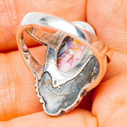 Southwestern Style Pink Dahlia Turquoise Ring Size 7.75 (.925 Sterling Silver)