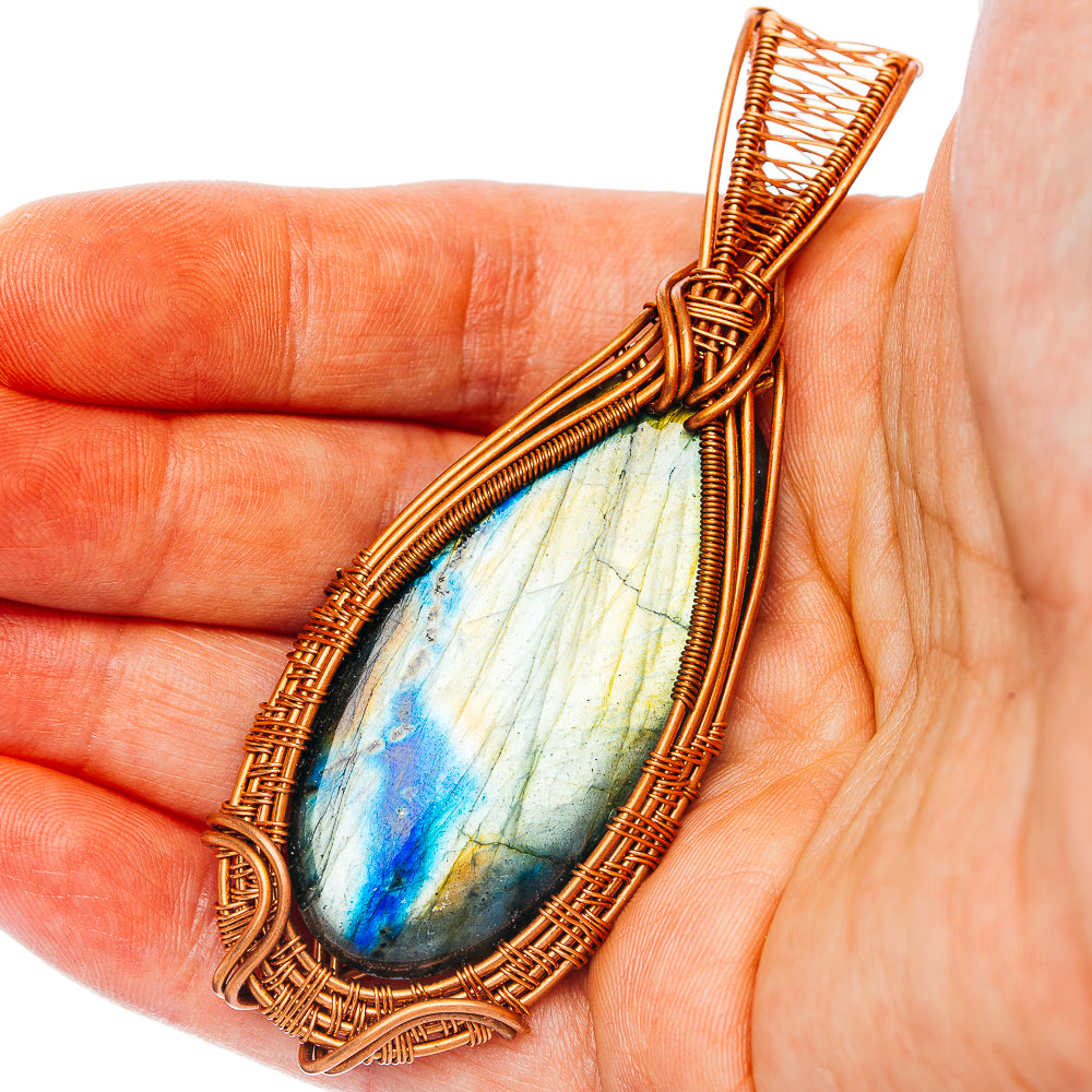 Spectrolite Wire Wrap Pendant 3 3/8" (Copper)