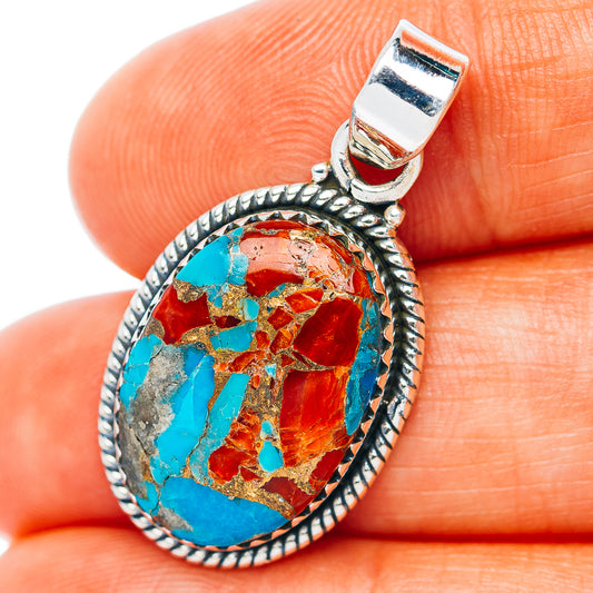 Coral Turquoise Matrix Pendant 1 1/4" (.925 Sterling Silver)