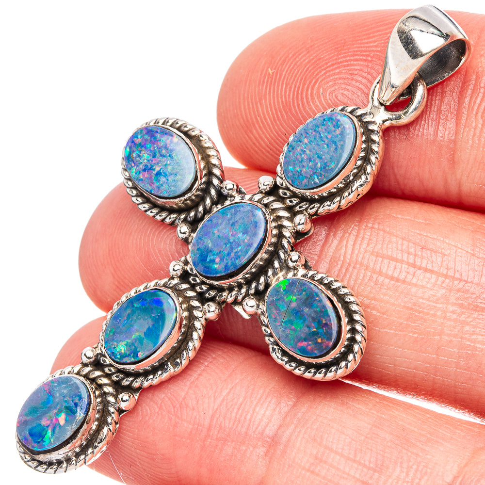 Rare Doublet Opal Cross Pendant 2" (925 Sterling Silver) P43071