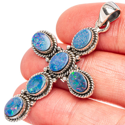 Rare Doublet Opal Cross Pendant 2" (925 Sterling Silver) P43071