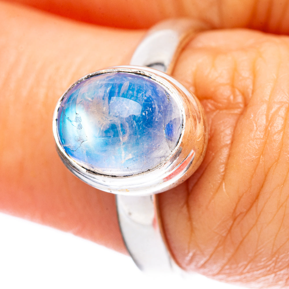 Rainbow Moonstone Ring Size 7.5 (925 Sterling Silver) R3764