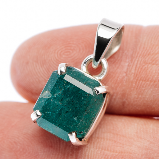 16ct Zambian Emerald Pendant 7/8" (.925 Sterling Silver)