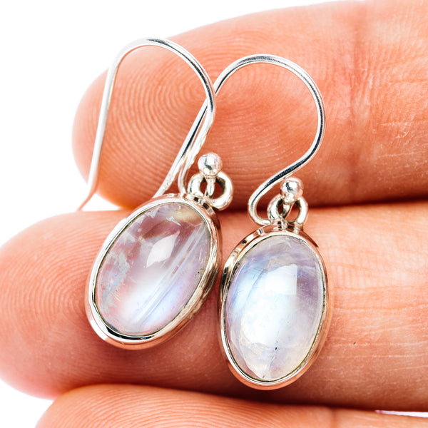 Rainbow Moonstone Earrings 1 1/8" (.925 Sterling Silver)