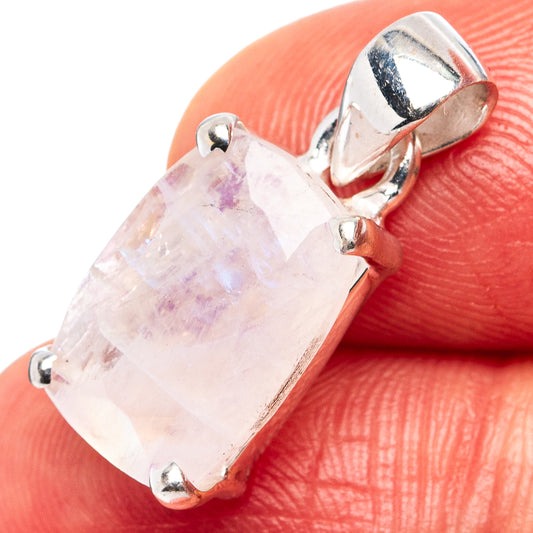 Faceted moonstone pendant in .925 sterling silver with open bail, rectangular cut