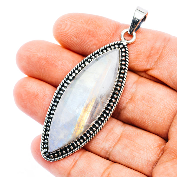Rainbow Moonstone Pendant 2 3/4" (.925 Sterling Silver)