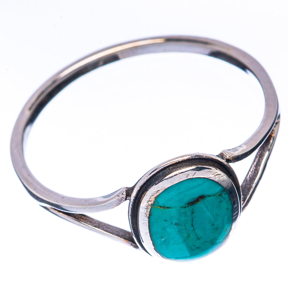 Turquoise cabochon sterling silver ring, round stone in open bezel with split band