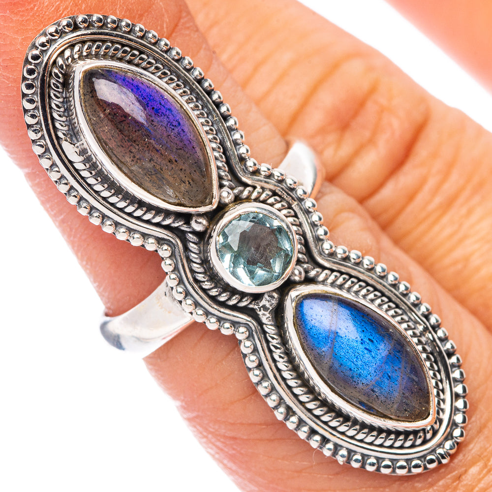 Labradorite, Blue Topaz Ring Size 5.75 (925 Sterling Silver) R7476
