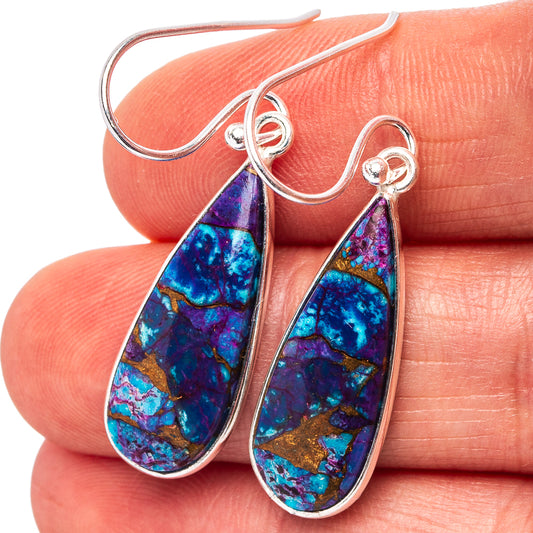 Turquoise and purple teardrop earrings with .925 silver hooks, multicolor stone inlay