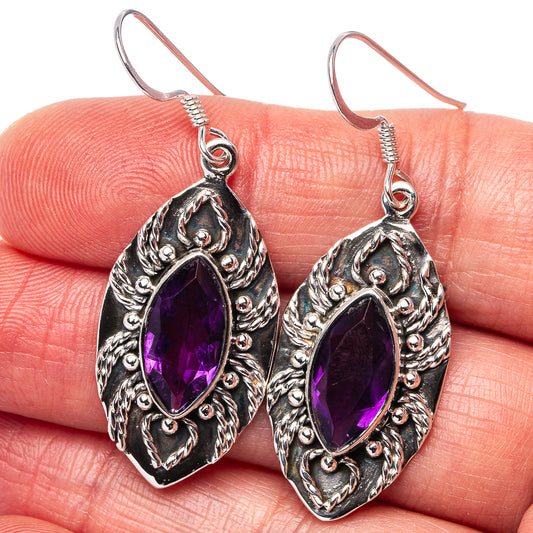 Sterling silver amethyst teardrop drop earrings with ornate filigree setting